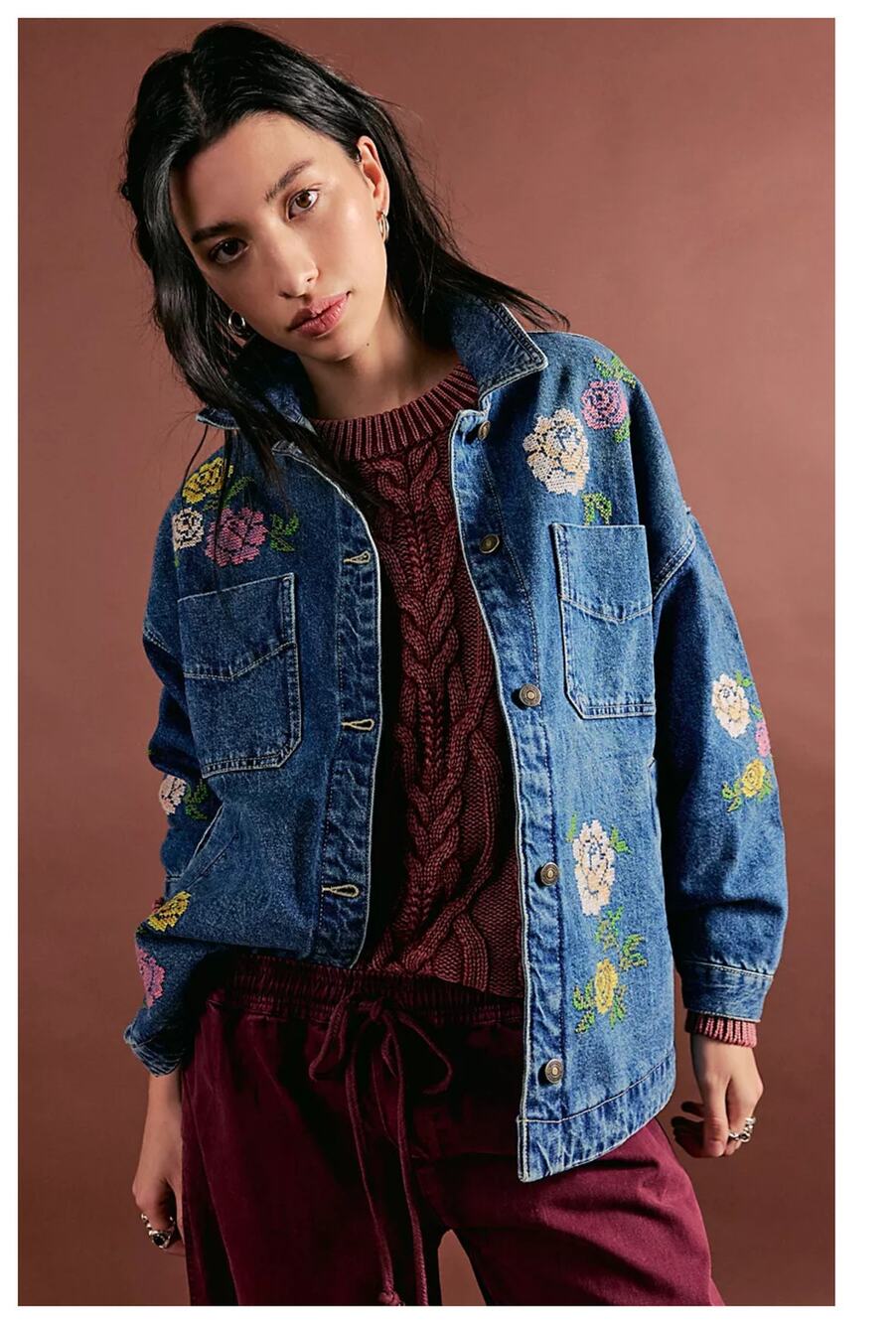 NEW Free People Madison Embroidered Denim City Jacket Size Small